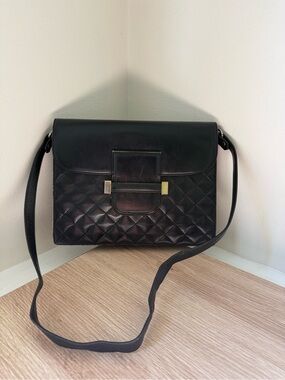 Vintage Yves Saint Laurent Black Quilted Flap Shoulder Bag with Gold Hardware